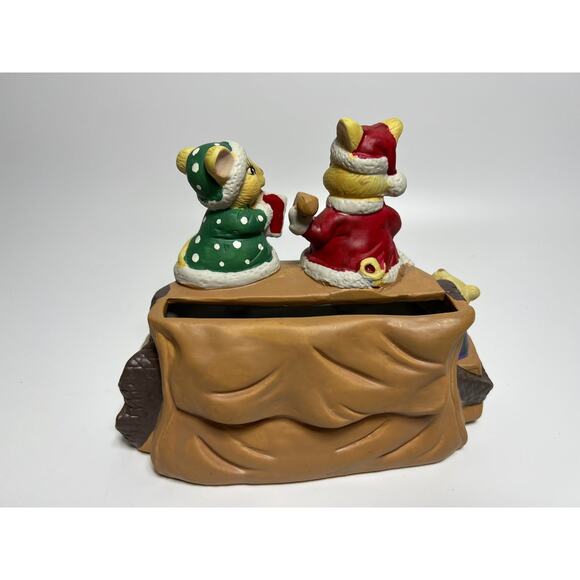 Porcelain Christmas Card Mail Holder Mr & Mrs Mice Santa & Helper - Picture 6 of 8